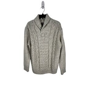 Immagini Mens Shawl Collar Cable Knit Sweater Made in Italy Beige Wool Blend L